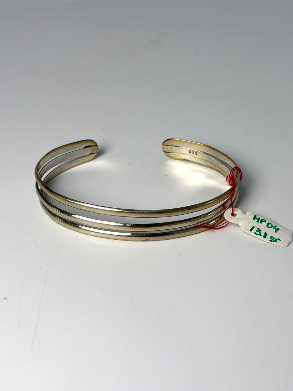 Peru 950 Silver Triple Wave Cuff Bracelet Artisan Modern Minimalist Bangle 13.1g